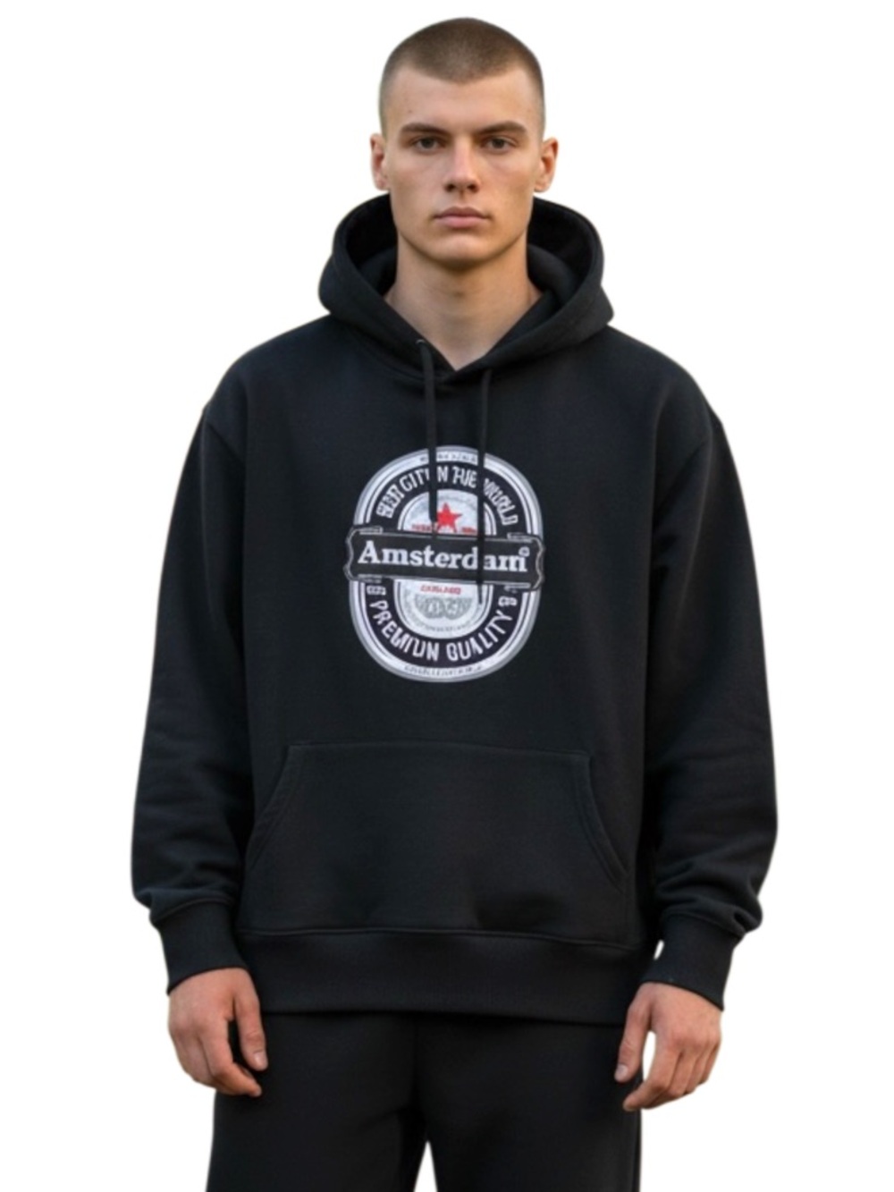 Amsterdam Designs Black Best City In The World Kangaroo Hoodie (L/XL)